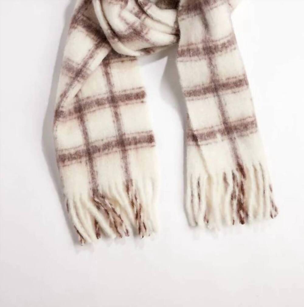 NEW HAT ATTACK women's warm window plaid scarf in brown